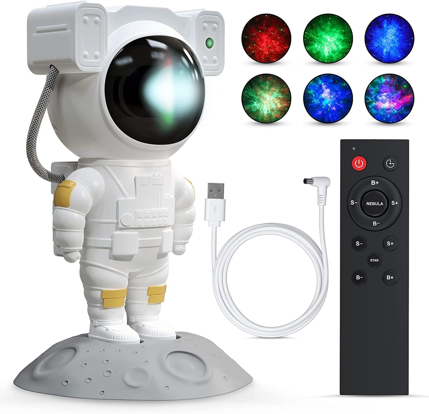 Astronaut Galaxy Projector 360° Adjustable Night Light Lamp With Remote Control Spaceman Suitable For Gaming Room,Home Theater,Kids Adult Bedroom And Birthday - Plastic, Led, White