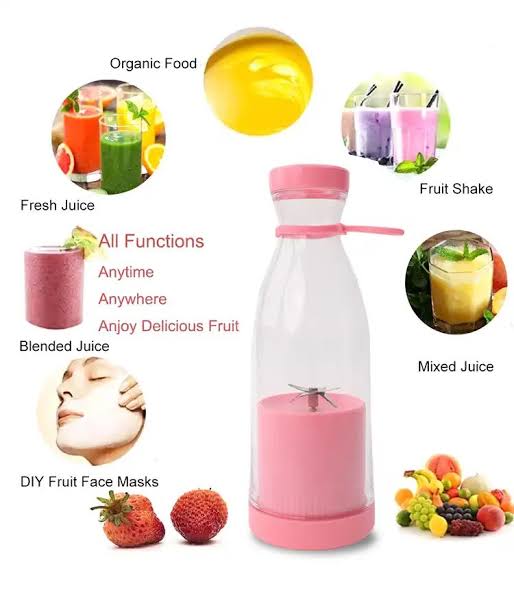 Portable Mini Juicer Cup Blender USB Rechargeable with Blades for Shakes and Smoothies Fruits Vegetables Juice Maker Grinder Mixer Strong Cutting Bottle Sports Travel Outdoors Gym (muticolor)