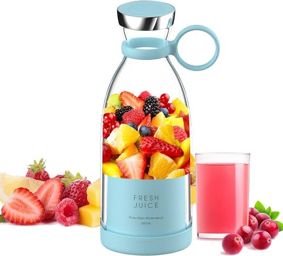 Portable Mini Juicer Cup Blender USB Rechargeable with Blades for Shakes and Smoothies Fruits Vegetables Juice Maker Grinder Mixer Strong Cutting Bottle Sports Travel Outdoors Gym (muticolor)